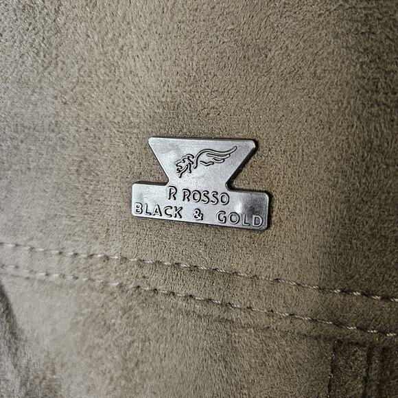 R Rosso Black & Gold Leather Suede Veneto Brown Tan Men's L Jacket Made in Italy - Picture 4 of 16